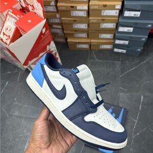 Nike Air Jordan 1 Low White Navy Blue Casual Sneaker - Obsidian - Size 11M
